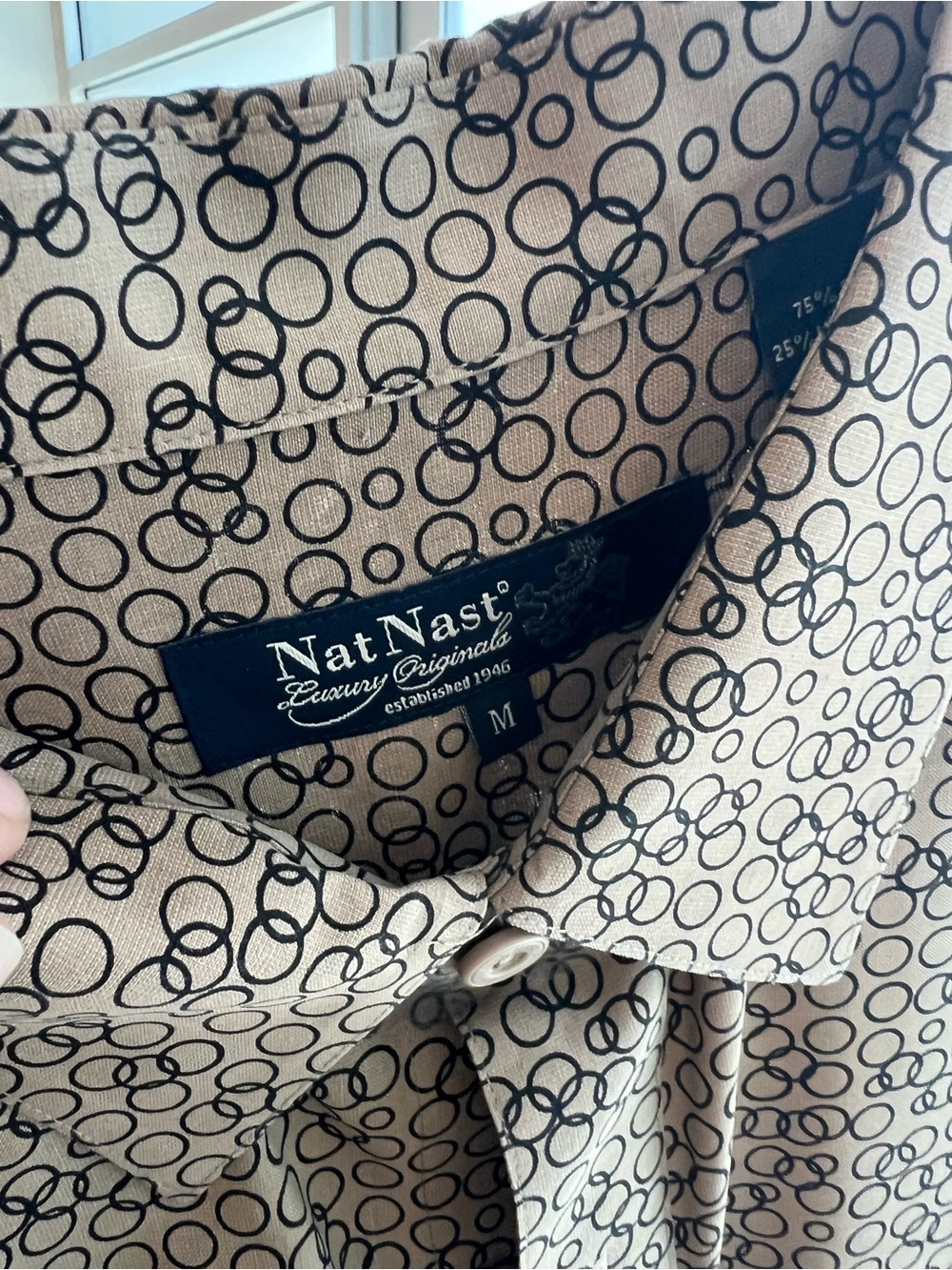 Nat Nast Men's Beige Shirt with Black Ring Print